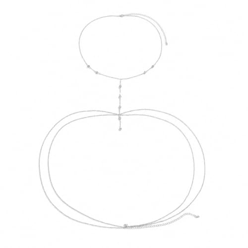 Silver Body Chain Jewelry for Women, Rhinestone Bikini Bra Chest Chain | Waterproof Sexy Body Necklace for Summer Beach Party Festival Wear
