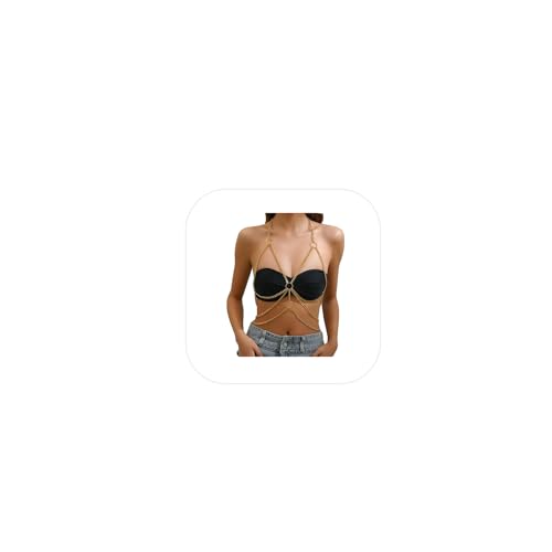 Simple Metal Chunky Bra Body Chain Jewelry Sexy Crossover Harness Chest Chain Summer Beach Bikini Multi-layered Waist Chain Body Jewelry for Women - color: Gold