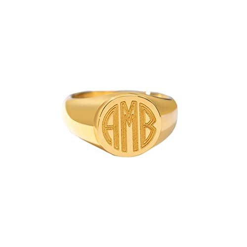 Personalized 925 Sterling Silver Monogram Initial Block Signet Ring, Engraved Initial Ring for Women Mother Father - color: Gold