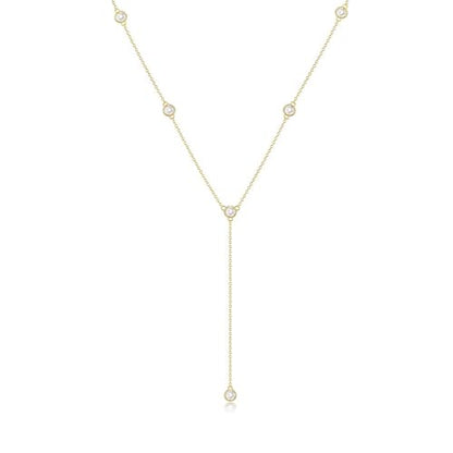 Zeffy Lariat Gold Necklace for Women, Dainty Long Necklace 14k Gold/Silver Plated Layered CZ Beaded Bar Chain Y-Shaped Body Chain Stack Drop Wedding Necklace Trendy Simple Gold Jewelry Gifts - color: Gold Six CZ Y Necklace(1PCS)