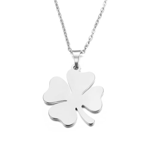 Elegant Stainless Steel Four Leaf Clover Necklace for Women – Gold Clover Pendant Necklace, Irish Shamrock Jewelry, Perfect Gold Clover Necklace for Women, 4 Leaf Clover Necklace, Lucky Charm Jewelry - color: Silver