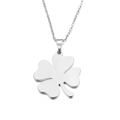 Elegant Stainless Steel Four Leaf Clover Necklace for Women – Gold Clover Pendant Necklace, Irish Shamrock Jewelry, Perfect Gold Clover Necklace for Women, 4 Leaf Clover Necklace, Lucky Charm Jewelry - color: Silver