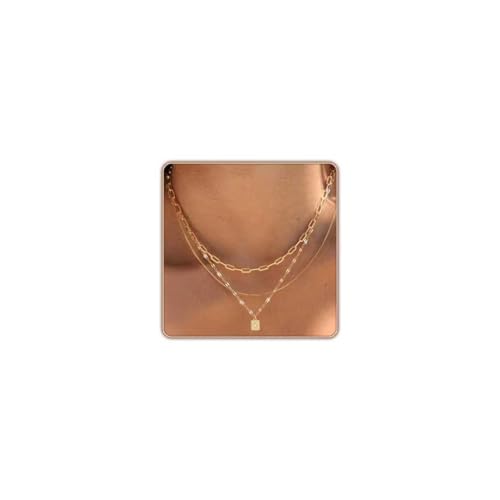 Gold Layered Necklaces for Women, 14K Gold Plated Paperclip Snake Chain Necklace Set, Dainty Coin Cross Tear Pendant Layering Choker Necklaces, Simple Trendy Stackable Jewelry Gifts - color: 3PCS/ square pendant& 2 Chains