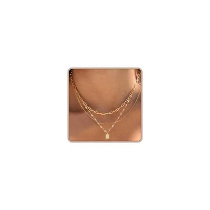 Gold Layered Necklaces for Women, 14K Gold Plated Paperclip Snake Chain Necklace Set, Dainty Coin Cross Tear Pendant Layering Choker Necklaces, Simple Trendy Stackable Jewelry Gifts - color: 3PCS/ square pendant& 2 Chains