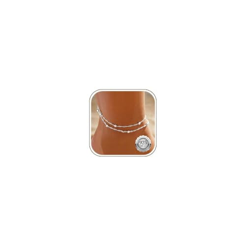 Kenivira 925 Sterling Silver Ankle Bracelets For Women Dainty Layered Waterproof 18K Gold Plated Anklets For Women Beach Adjustable Anklet Foot Jewellery - color: Beaded-S