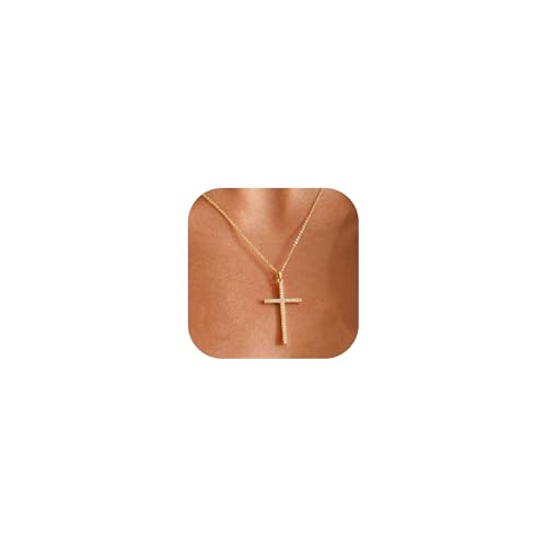 Cross Necklace for Women, 14K Gold Plated Cubic Zirconia Cross Pendant Necklace, Trendy Christian Jewelry Gifts for Baptism First Communion Christmas - color: Style H - Gold