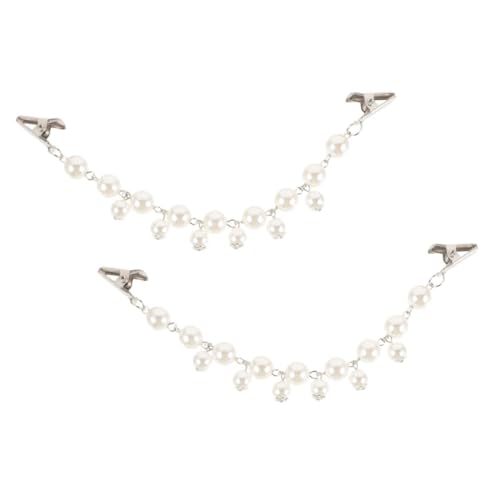 COLLBATH 2pcs Vintage Sweater Clips Faux Pearls, Cardigan Brooch Shawl Dress Cinch Clips for Women, Retro Collar Pin Accessories for Clothing and Outerwear