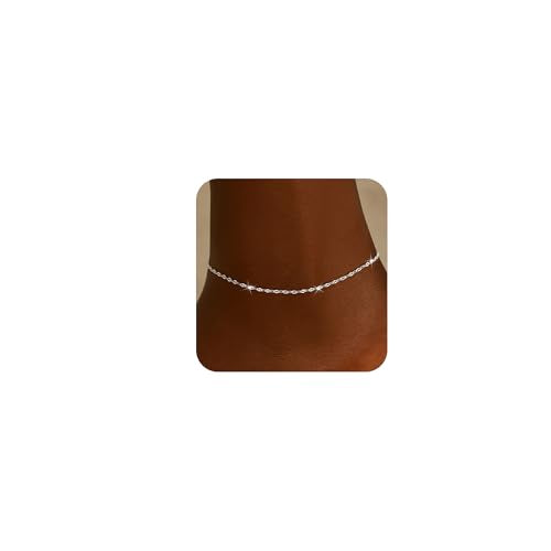Moodear Ankle Bracelets for Women 14K Silver Plated Twist Bead Chain | Anklet Waterproof Non Tarnish Adjustable Summer Beach Anklet Jewelry Gift