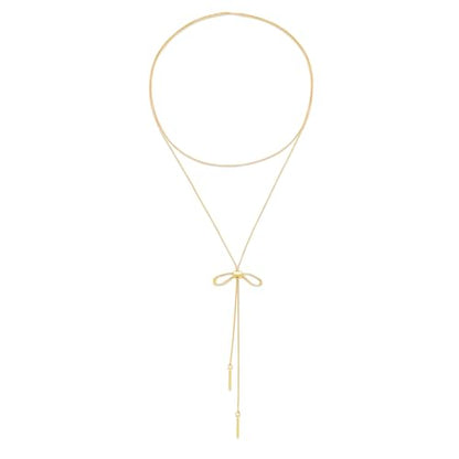 YUJIE Long Gold Y Necklace for Women - Adjustable Lariat Pendant Snake Chain, 14K Gold Plated Dainty Teardrop Necklace for Trendy & Formal Wear - color: bow