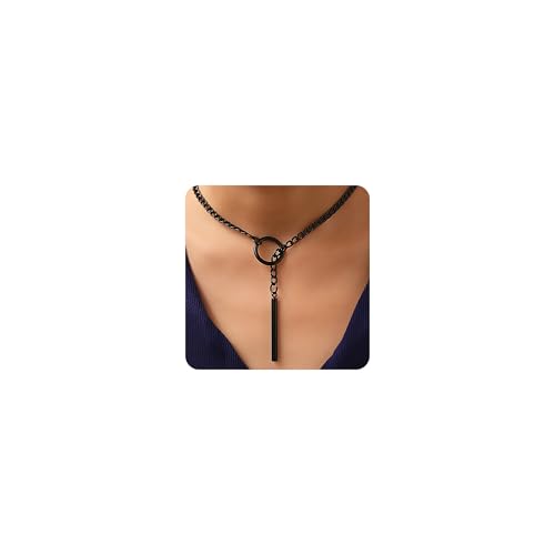 sroyte Slip Chain Necklaces for Women,Stainless Steel O-Ring Adjustable Lariat Y-Necklace,Punk Gothic Cuban Collar Choker Necklace for women - size: 21"