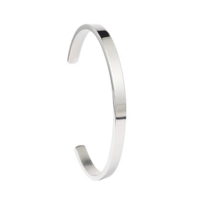 Stainless Steel Open Bangle Bracelet for Women 6mm/8mm Fashion Adjustable Wristband - color: B-Silver, size: 6mm