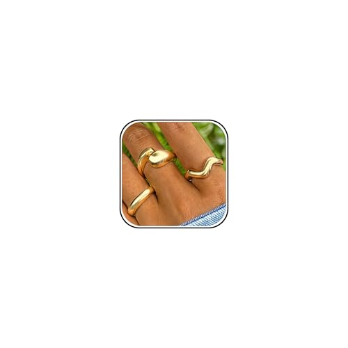 Roe Dolph Chunky Gold Rings for Women Stackable Statement Ring Set | Mixed sculptural shapes and polished surfaces create bold stacking combinations for parties dinners and everyday outfits - color: A1