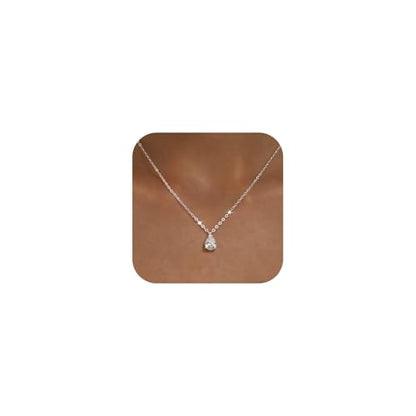 Gold Silver Necklace for Women, Dainty Cubic Zirconia Pendant | Teardrop CZ Charm, 14K Gold/Sterling Silver Plated, Adjustable Chain, Hypoallergenic & Waterproof Jewelry, Cute Trendy Gift - color: Silver-CZ teardrop/cable chain