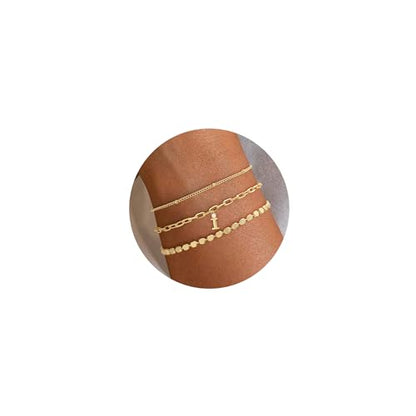 ZHESHY Gold Initial Bracelets for Women Dainty Letter A-Z Charm Bracelets Non Tarnish 14K Gold Plated Stackable Layered Paperclip Link Chain Bracelets Stack Set Personalized Gifts Womens Jewelry - color: Gold I