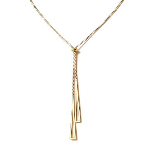 Lariat Gold Necklace for Women, Dainty Long Necklace Gold/Silver Plated Y-Shaped Pendant Necklace, Trendy Drop Necklaces Simple Gold Jewelry Gifts For Women - style: Triangle-Gold