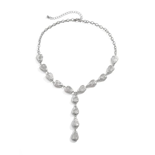 ZMANYIJEW Y-Shaped Collarbone Necklaces Irregular Baroque Metal Lava Necklace Simple Gold&Silver Plated Fashion Irregular Geometric Necklace for Women - color: silver