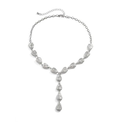 ZMANYIJEW Y-Shaped Collarbone Necklaces Irregular Baroque Metal Lava Necklace Simple Gold&Silver Plated Fashion Irregular Geometric Necklace for Women - color: silver