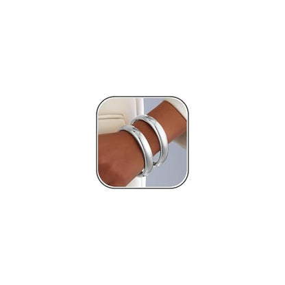 2pcs Gold Bangle Bracelets for Women, Trendy Hinged Cuff Open Wide Chunky Gold Bracelet Stack Arm Cuff Jewelry for Women - color: H-Silver Bangle