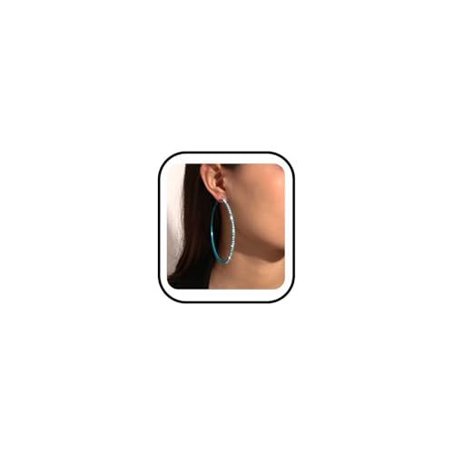80mm Rhinestone Hoop Earrings for Women Sparkly Earrings Cubic Zirconia Circle Earring Exaggerated Prom Earring Large Rhinestones Round Hoop Earrings Silver Prom Jewelry for Party Wedding Birthday - color: Sky Blue