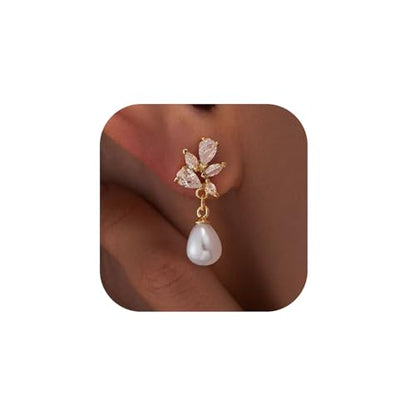 Pearl Earrings for Women Gold Pearl Drop Dangle Earrings Wedding Bridal Bridesmaid Jewelry Gifts for Women - color: Drop pearl-4