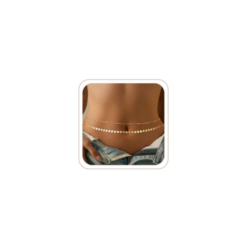 CHESKY Waist Beads for Women, 14k Gold Plated Waist Chain Gold Chain Belt for Womens Simple Body Chain Jewelry Belly Chain Beach Accessories Dainty Gold Jewelry for Women Gifts Rave Outfits for Womens - style: bead belly chain-gold