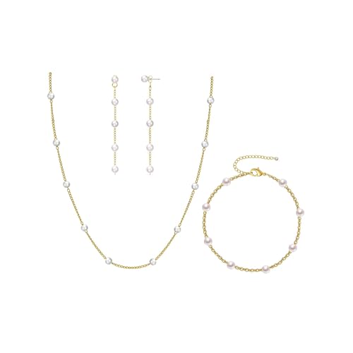 Pearl Necklaces for Women Trendy, 18K Gold/Silver Plated Layered Pearl Necklaces Dainty Pearls Choker Necklace and Earring Set Birthday Gifts for Mom Wife Daughter Sister Friends - color: Pearl Choker Set-Gold