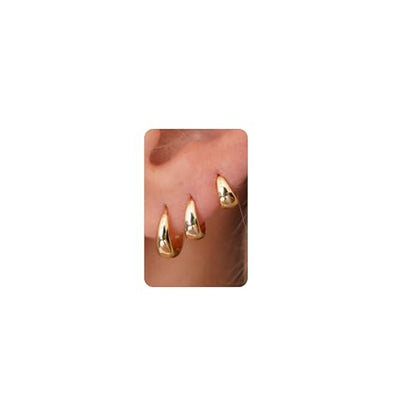 Sterling Silver Earrings Stacks for Women, Hypoallergenic Cartilage Earring | Dainty Stud Huggie Hoop Dangle Chain Earrings, 14K Gold/White Gold Plated - color: 3Pairs-Tapered Hoops(6/8/10mm)