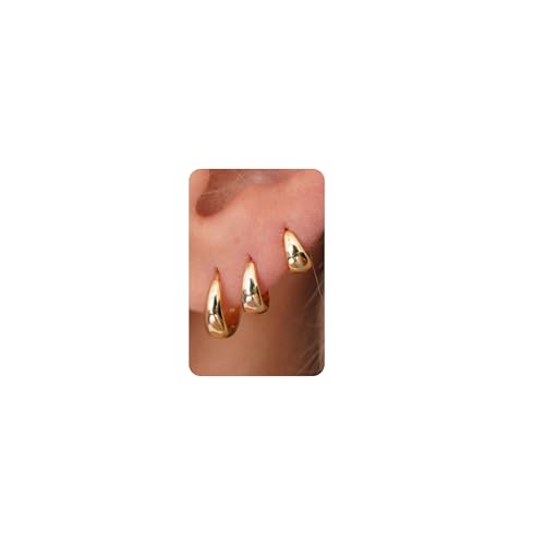 Sterling Silver Earrings Stacks for Women, Hypoallergenic Cartilage Earring | Dainty Stud Huggie Hoop Dangle Chain Earrings, 14K Gold/White Gold Plated - color: 3Pairs-Tapered Hoops(6/8/10mm)