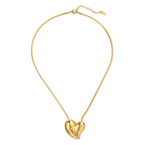 NUZON Sunburst Heart / 2-Tone Interlocking/CZ Evil Eye/Single Pearl/Love Heart Pendant Necklace for Women 14K Gold Chain Necklace Chunky Statement Jewelry - color: CZ Heart