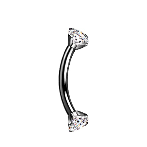 Pierced Owl - 16GA G23 Implant Grade Titanium Internally Threaded Prong Set CZ Crystal Ends Cartilage Helix Daith Rook Eyebrow Curved Barbell - color: Black / Clear