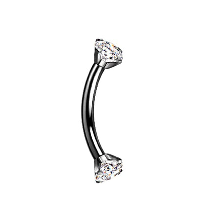 Pierced Owl - 16GA G23 Implant Grade Titanium Internally Threaded Prong Set CZ Crystal Ends Cartilage Helix Daith Rook Eyebrow Curved Barbell - color: Black / Clear