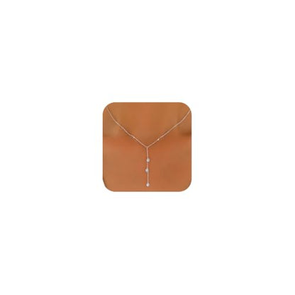 925 Sterling Silver Lariat Necklace for Women | Cubic Zirconia Long Necklace 14k Gold Plated Trendy Y Shape Drop Pendant Necklace for Mother Daughter Birthday Jewelry Gifts - color: Silver