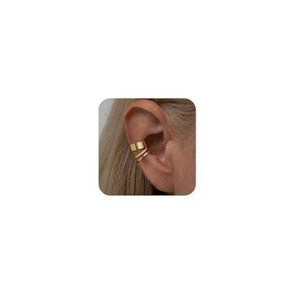 Gold Ear Cuffs Earrings for Women Non Piercing Clip on Cartilage Earrings | Trendy Gold Ear Cuff,Cartilage Clip on Earrings,Thin Huggie Hoop CZ Earring Set ,Fashion Jewelry,Non Tarnish,Gift - style: 3pc chunky cz-gd
