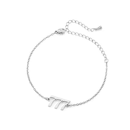PAMTIER Angel Number Ankle Bracelet for Women Adjustable Chain | Stainless Steel, Dainty Simple Numerology Jewelry Gift - color: 5.5+2.8inch, Silver 777