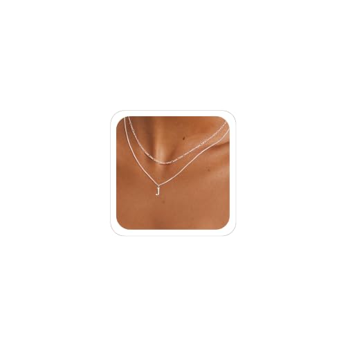 MBW Dainty Silver Layered Initial A-Z Pendant Necklaces for Women Thin | Simple Waterproof 925 Silver Plated Necklace Figaro Choker Monogram Name Jewelry Set Personalized - color: Silver InitIal NK-J