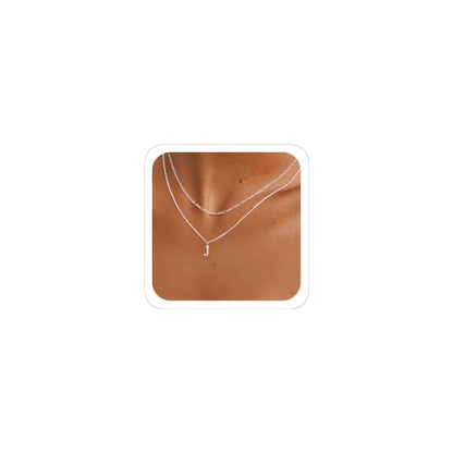 MBW Dainty Silver Layered Initial A-Z Pendant Necklaces for Women Thin | Simple Waterproof 925 Silver Plated Necklace Figaro Choker Monogram Name Jewelry Set Personalized - color: Silver InitIal NK-J