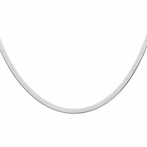 HARFINGTON Herringbone Necklaces Stainless Steel Snake Chain Necklace Adjustable Flat Chain for Jewelry Gift - color: Silver, size: 20" x 0.2"
