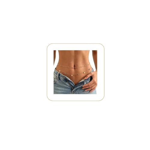 A Miaow Plated Gold Layered Belly Chain 14K Waist Chain Extender Waist Beads Water-Resistant Body Chain Belt for Women Summer Beach Bikini Music Festival Jewelry Accessories - color: Sequins 2