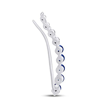 One Piece Right Ear Climber Earring for Women With Birthstone And White CZ | Floating Curved Bar Ear Crawler In 14K Gold Over Sterling Silver Jewelry for Her - color: Simulated Blue Sapphire