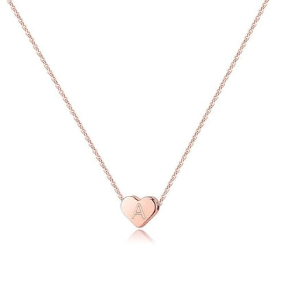 Turandoss Tiny Heart Initial Necklaces for Girls | 14K Rose Gold Plated Heart Pendant Handmade Dainty Letter Initial Necklaces for Teen Girls Jewelry - color: A.