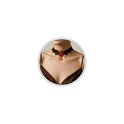 Black Necklaces for Women,Adjustable Layered Collar,Goth Jewelry - color: Red Gem