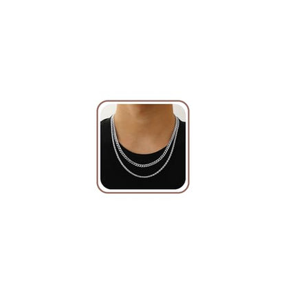 Layered Stainless Steel Chain Necklaces for Men Boys, 2Pcs Cuban Link/Rope/Herringbone Chains Jewelry Gifts, 16 "/18 ", 18 "/20 ", 20 "/22 ", 22 "/24 " - color: Silver, size: 18IN/20IN, style: Cuban/Rope Chain Set