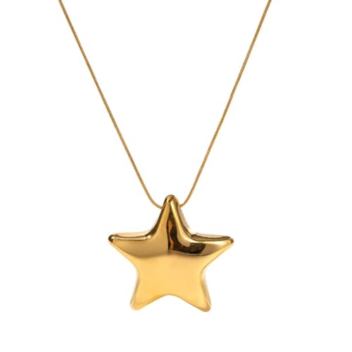 Minimalist Star Choker Necklace for Women Dainty Stainless Steel 18k Gold Plated Star Charm Pendant Trendy Adjustable Chain Necklaces Fashion Jewelry Christmas Birthday Gifts for Her Bff 17" - color: Gold-tone