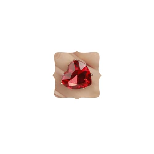 Multi Color Crystal Thick Heart Shape Ring Women Statement Vintage Ring Adjustable Chic Rhinestone Band Ring for Wedding Women Brides - color: Red