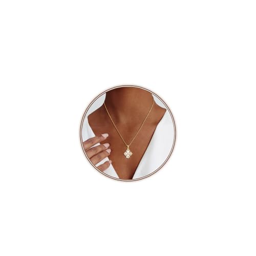 Luxval Diamond Pendant Gold Necklace for Women，Dainty 18k Gold Plated Choker Necklaces Simple Gold Jewelry Gifts for Women - color: Gold-clover