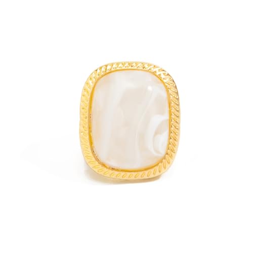 Adjustable Square Resin Ring for Women Chunky Acrylic Oval Statement Finger Ring Vintage Geometric Open Band Ring Elegant Birthday Party Jewelry Gifts - color: White