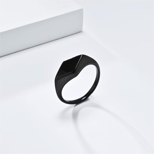 Minimalist Stainless Steel Signet Ring Polished Geometric Flat Top Band Simple Statement Ring for Women and Men - color: Black