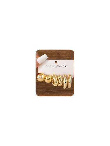 24 Pairs Minimalist Gold Hoop Earrings Set for Women Vintage Chunky Hoops Unique Pearl Earrings Multipack Comfortable and Cool Design Jewelry for Birthday Partie - style: 3 Pairs1