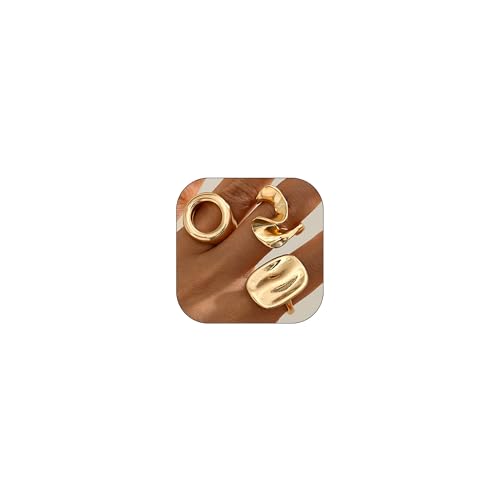 Chunky Gold Gemstone Ring Set for Women Adjustable Stackable Statement Rings Punk Geometric Turquoise Minimalist Jewelry - style: style P