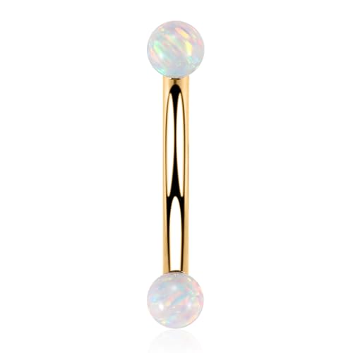 GAGABODY Titanium Eyebrow Jewelry - Curved Barbell & Labret Stud, 16g - Belly Button Ring & Cartilage Earring - Opal Bridge Jewelry - color: 1Pc-Gold+Ball Shape White Opal